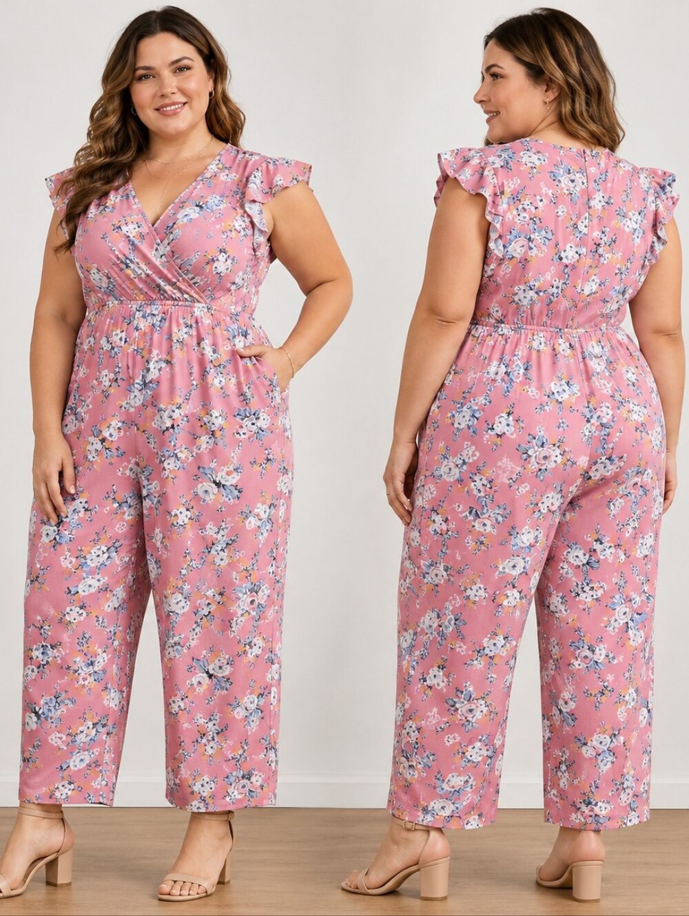 NWT Angela Plus Pink Floral Jumpsuit 3XL Straight Leg Ankle Length Cottagecore